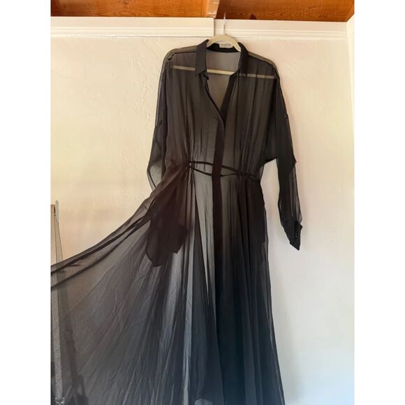 Vintage Norma Kamali Sheer Maxi Dress Black L Large 12 - Picture 2 of 6